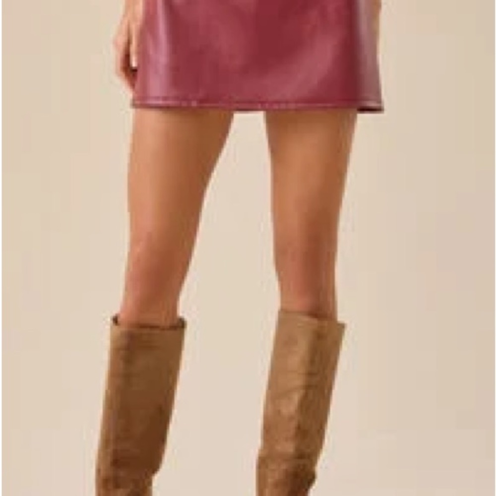 altar’d state burgundy leather mini skirt